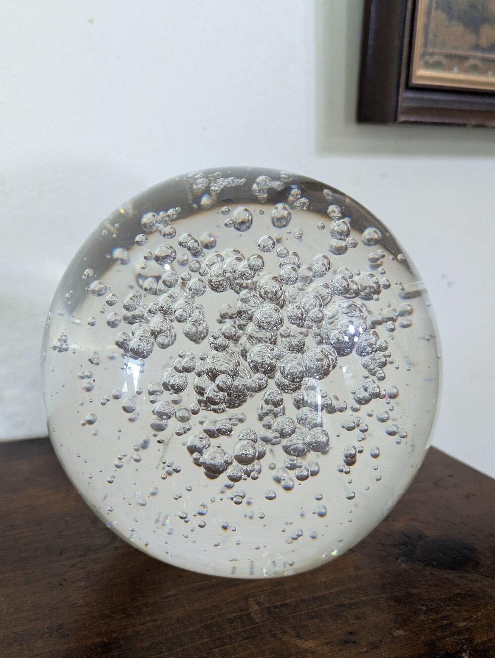 Vintage Heavy Art Glass Controlled Bubble Paperweight Sphere Orb - Large MCM